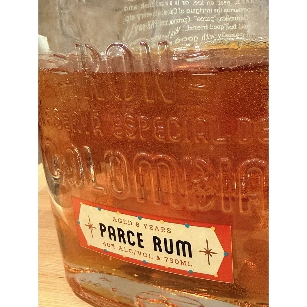 Resin Filled Faux Rum Bottle Parce 8 Year Colombia Luxe Bar Decor Display *